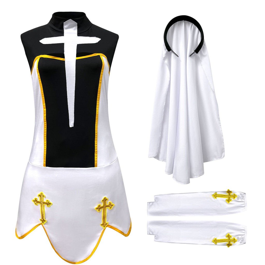 Women's Nun Cosplay Costume 4-Piece Set - Halloween Dress Up Outfit