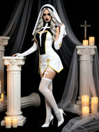 Women's Nun Cosplay Costume 4-Piece Set - Halloween Dress Up Outfit