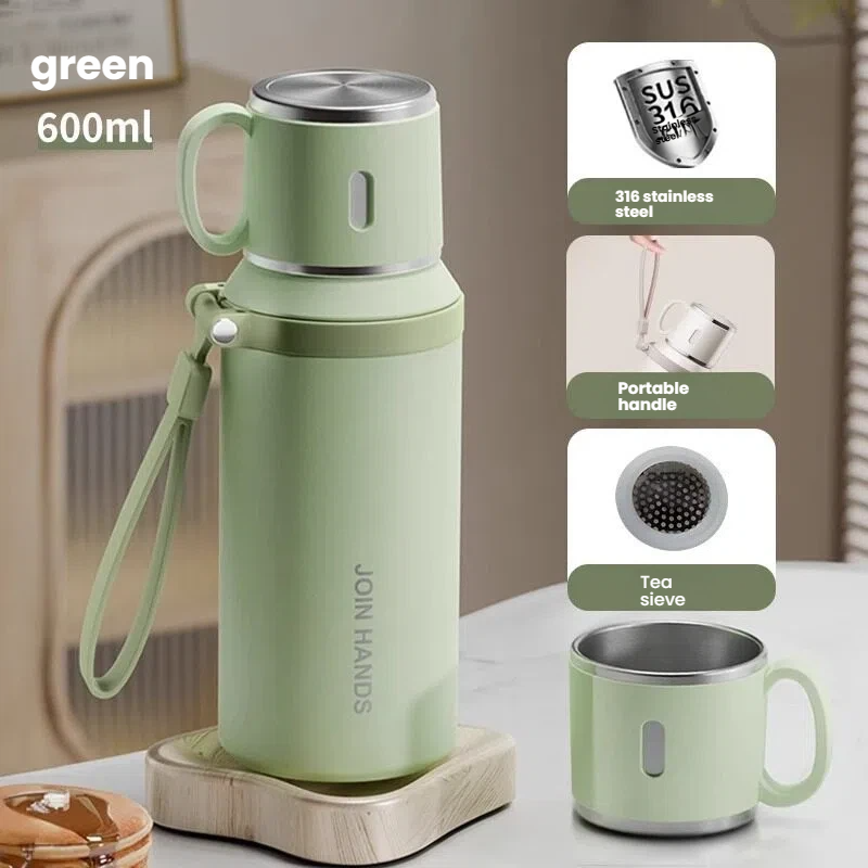 Insulated Water Bottle with Cup Lid - Double Walled Stainless Steel Tumbler