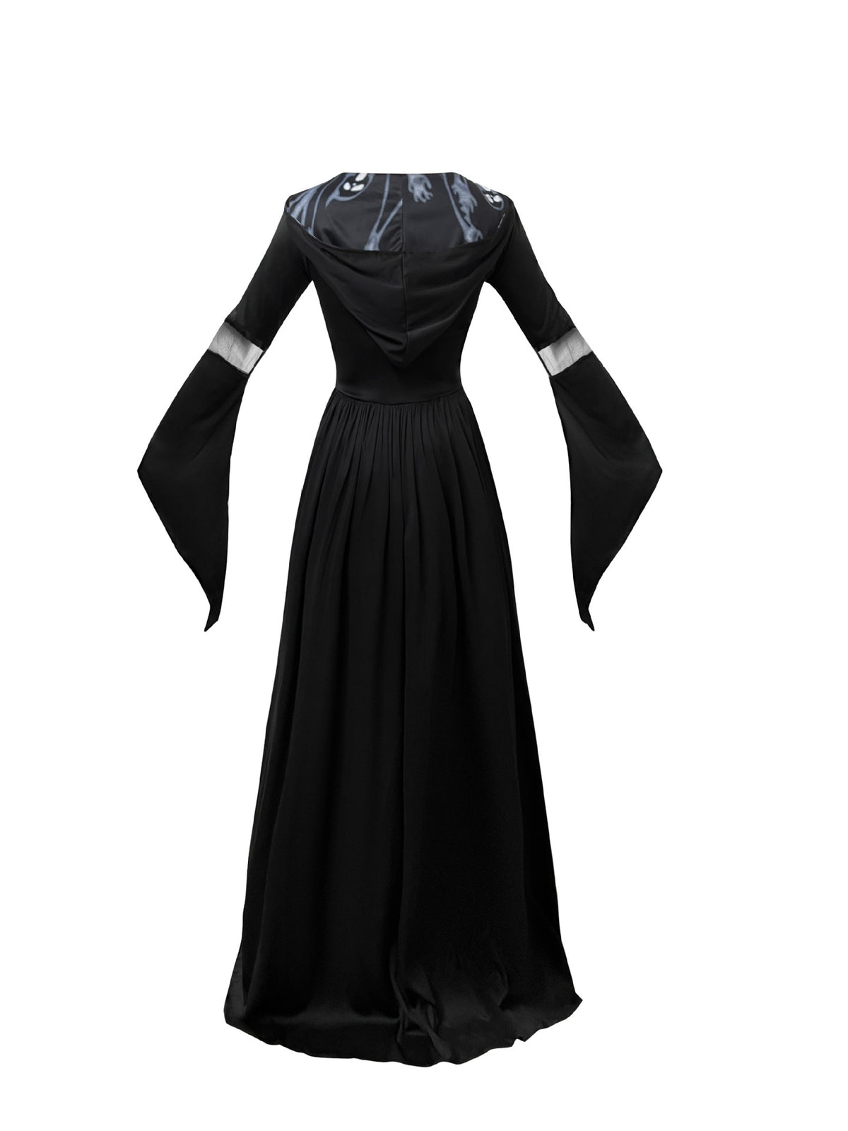 Women's Black Hooded Witch Dress - Halloween Gothic Maxi Gown Costume