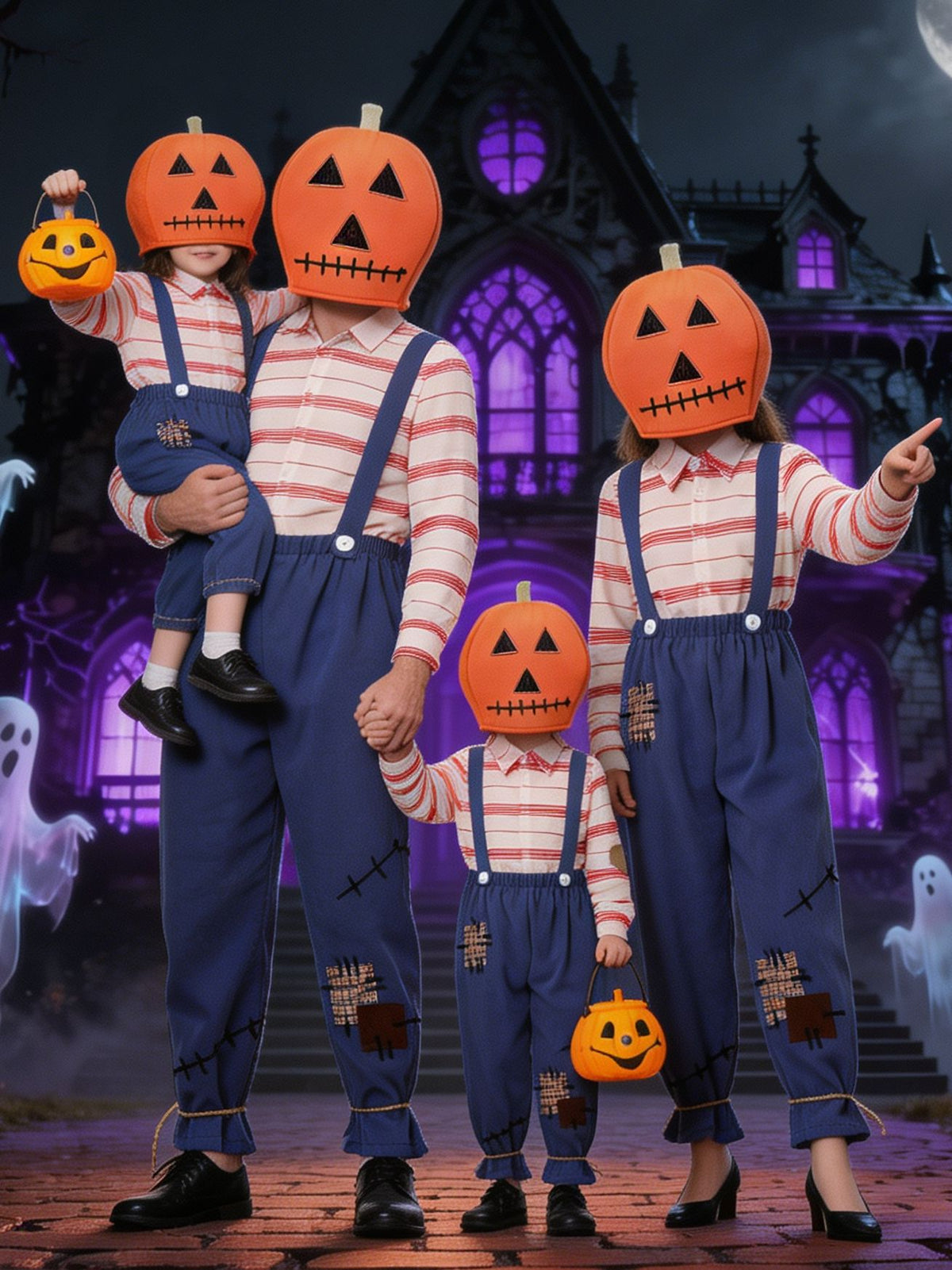 Pumpkin Scarecrow Family Costume Set - Halloween Parent-Child Matching Outfit