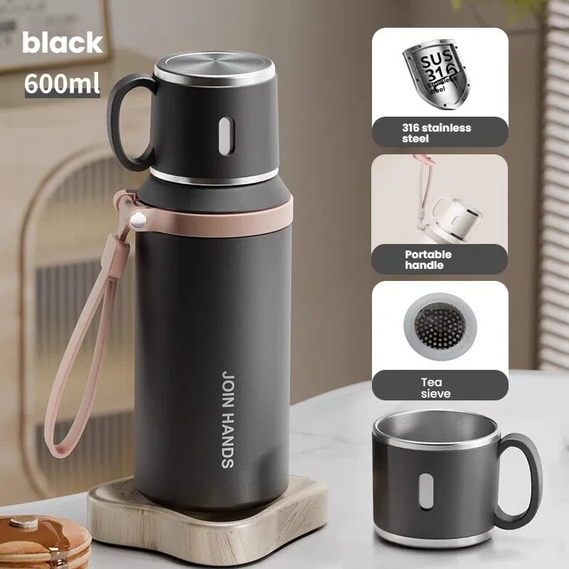 Insulated Water Bottle with Cup Lid - Double Walled Stainless Steel Tumbler