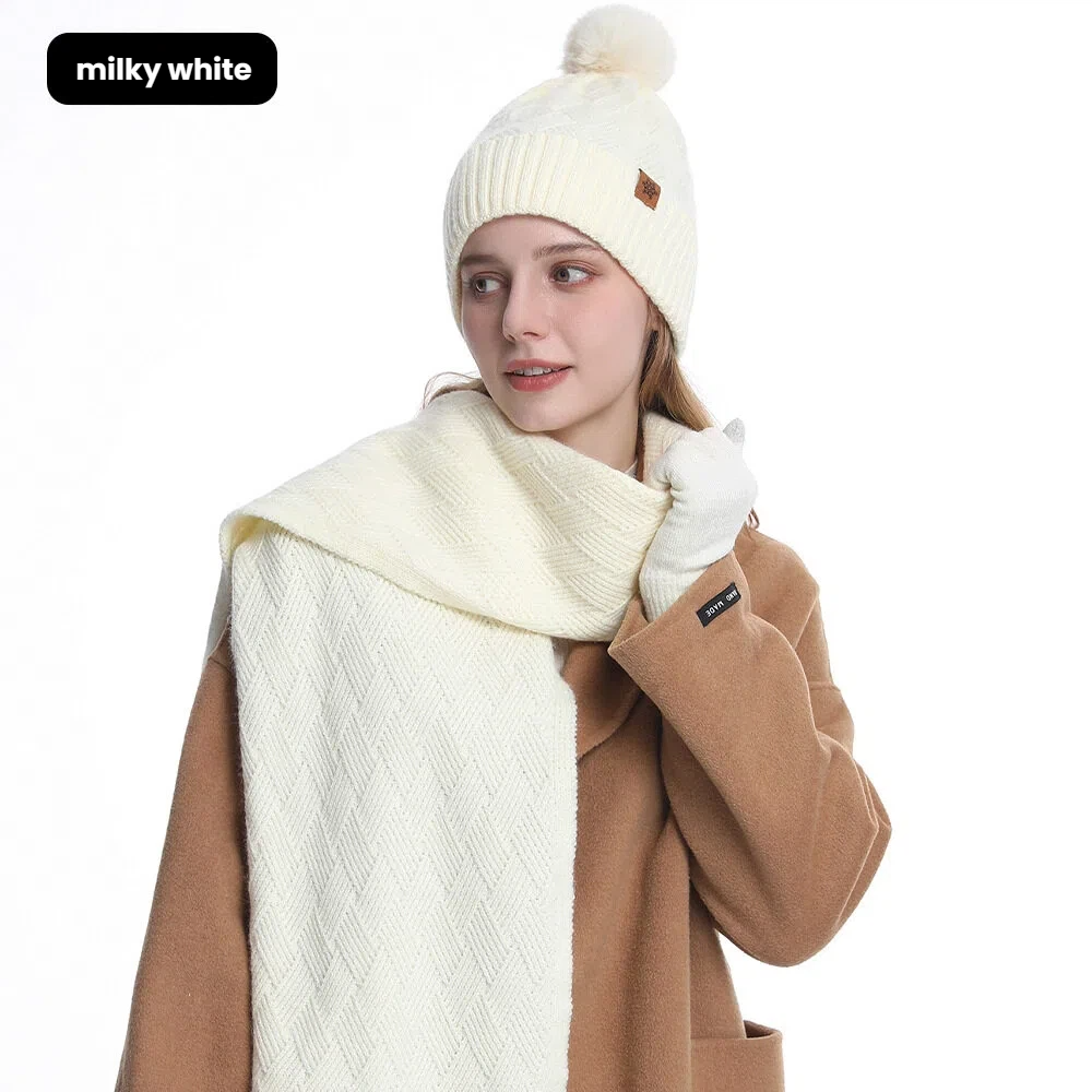 Winter Beanie Hat Scarf Gloves Set - 3-Piece Knit Warm Accessories for Women