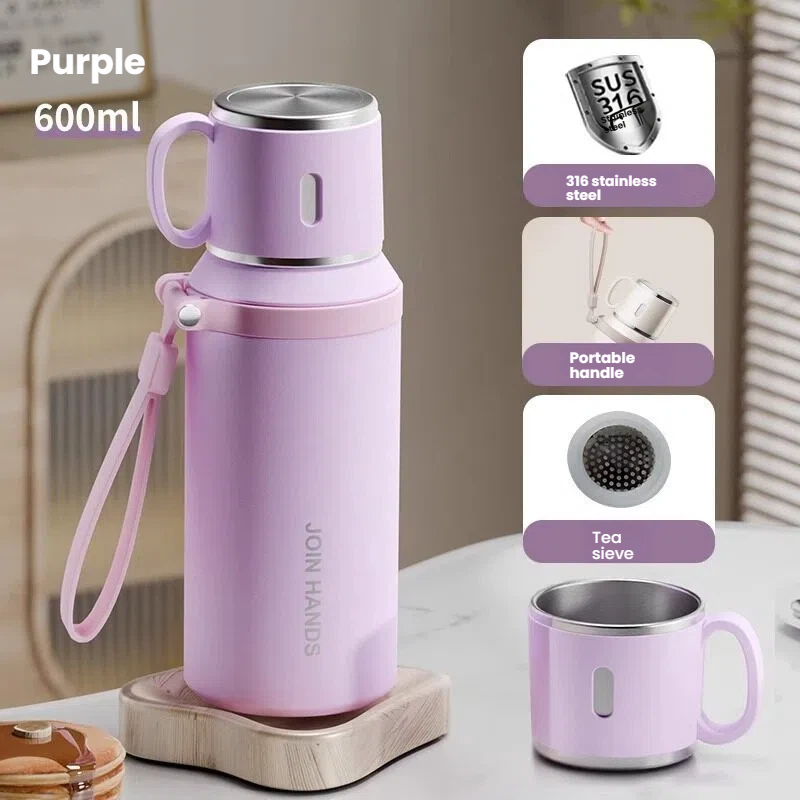 Insulated Water Bottle with Cup Lid - Double Walled Stainless Steel Tumbler