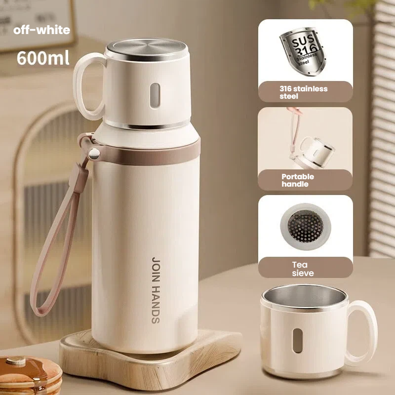 Insulated Water Bottle with Cup Lid - Double Walled Stainless Steel Tumbler