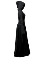 Women's Black Hooded Witch Dress - Halloween Gothic Maxi Gown Costume