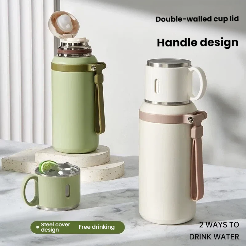 Insulated Water Bottle with Cup Lid - Double Walled Stainless Steel Tumbler