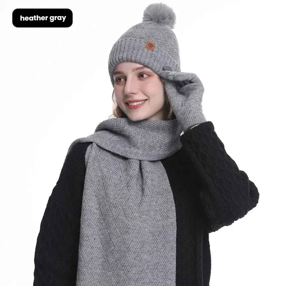 Winter Beanie Hat Scarf Gloves Set - 3-Piece Knit Warm Accessories for Women