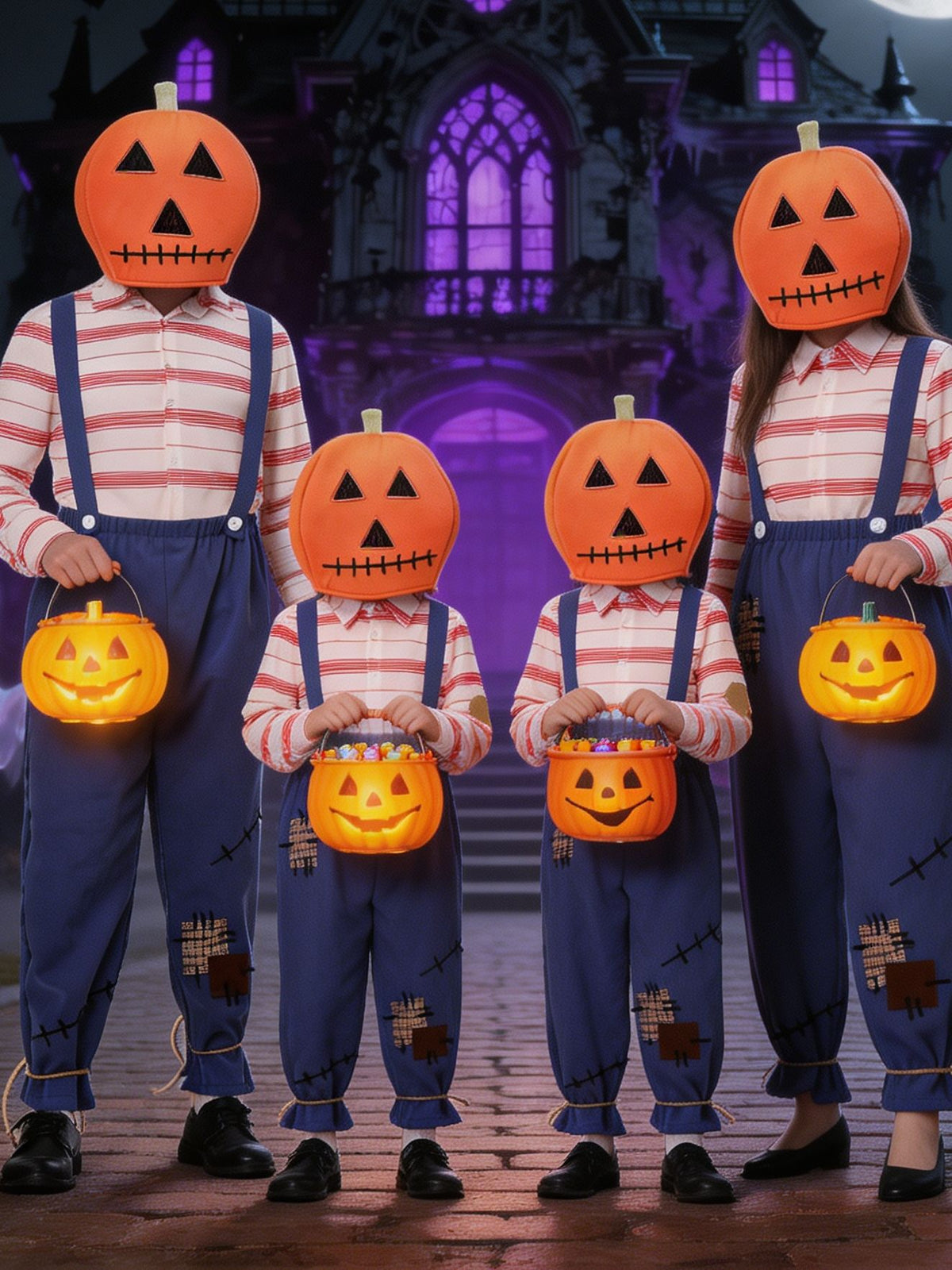 Pumpkin Scarecrow Family Costume Set - Halloween Parent-Child Matching Outfit