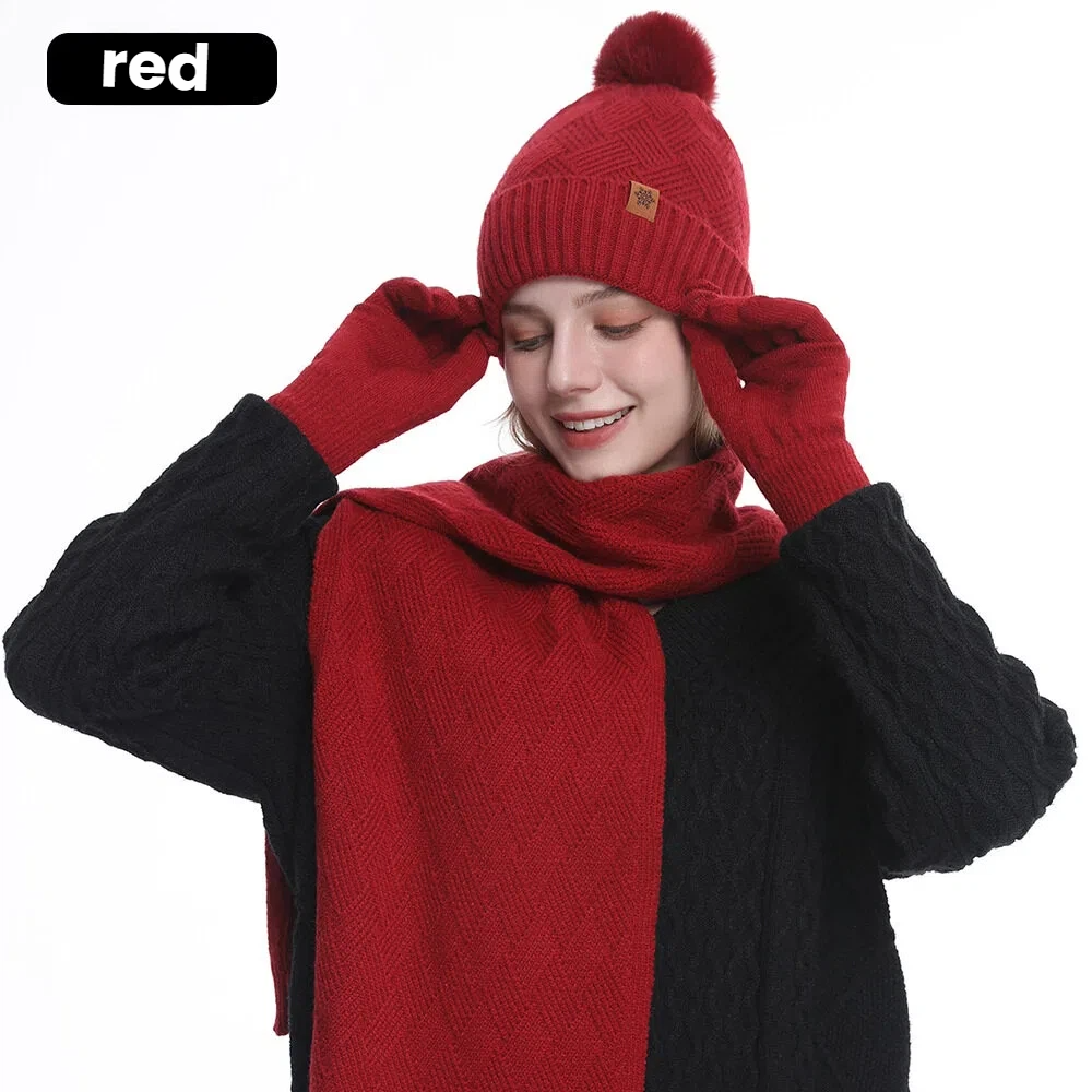 Winter Beanie Hat Scarf Gloves Set - 3-Piece Knit Warm Accessories for Women