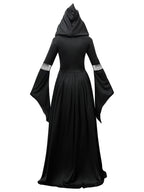 Women's Black Hooded Witch Dress - Halloween Gothic Maxi Gown Costume