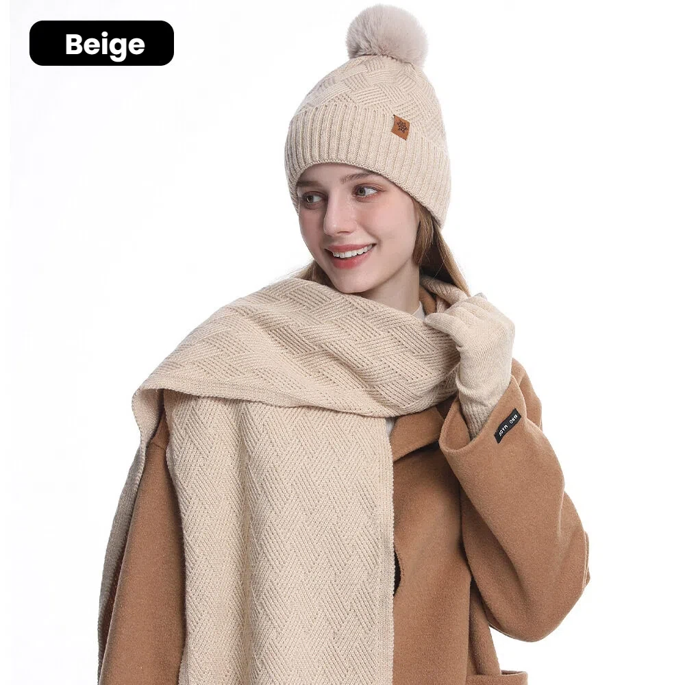 Winter Beanie Hat Scarf Gloves Set - 3-Piece Knit Warm Accessories for Women