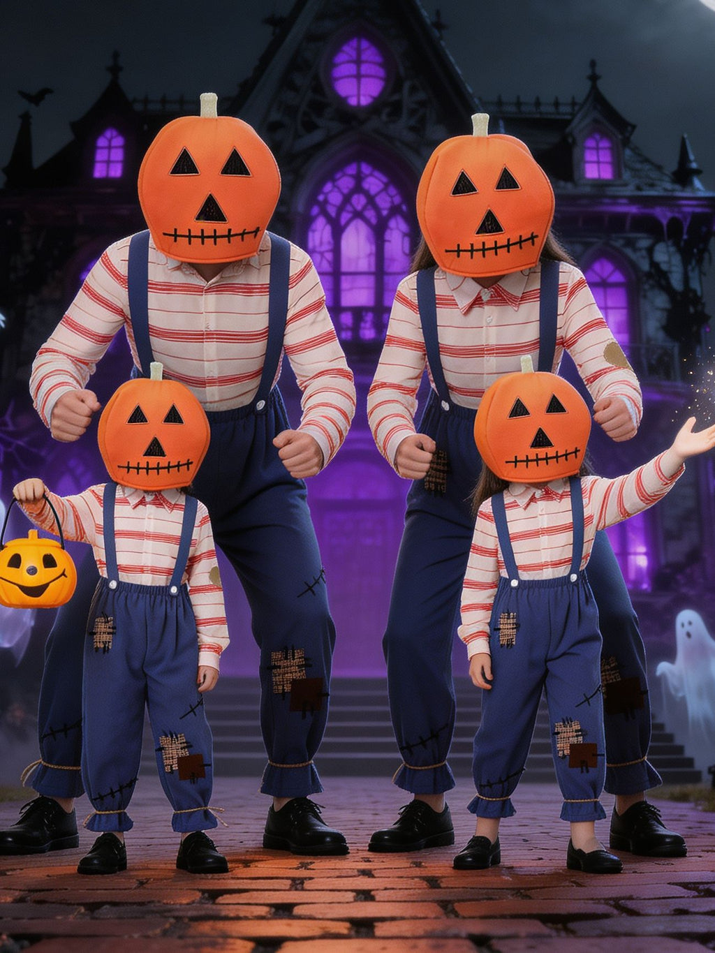 Pumpkin Scarecrow Family Costume Set - Halloween Parent-Child Matching Outfit