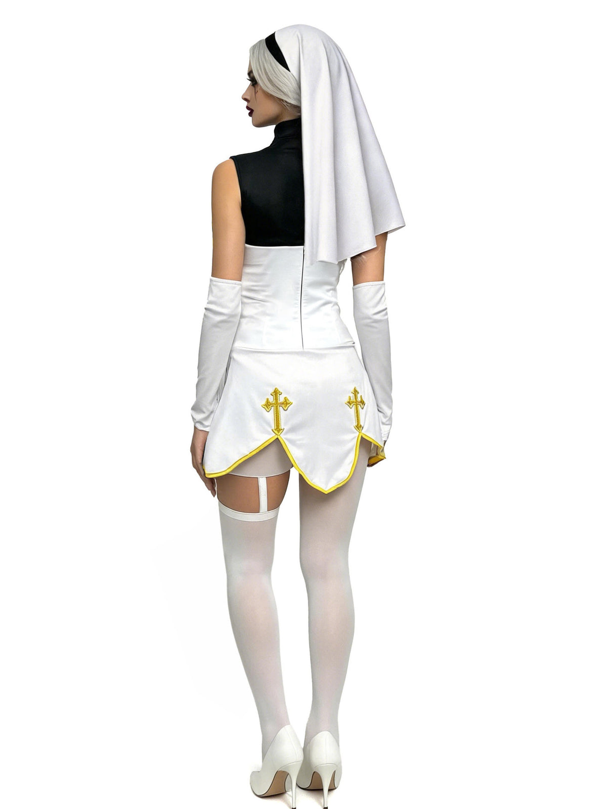 Women's Nun Cosplay Costume 4-Piece Set - Halloween Dress Up Outfit