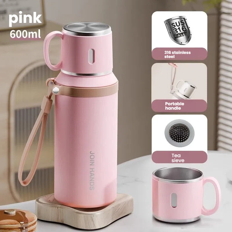 Insulated Water Bottle with Cup Lid - Double Walled Stainless Steel Tumbler