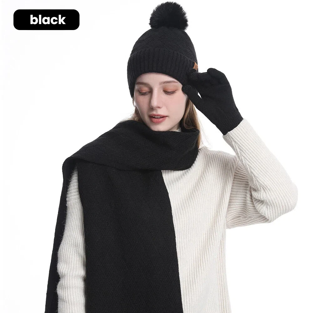 Winter Beanie Hat Scarf Gloves Set - 3-Piece Knit Warm Accessories for Women