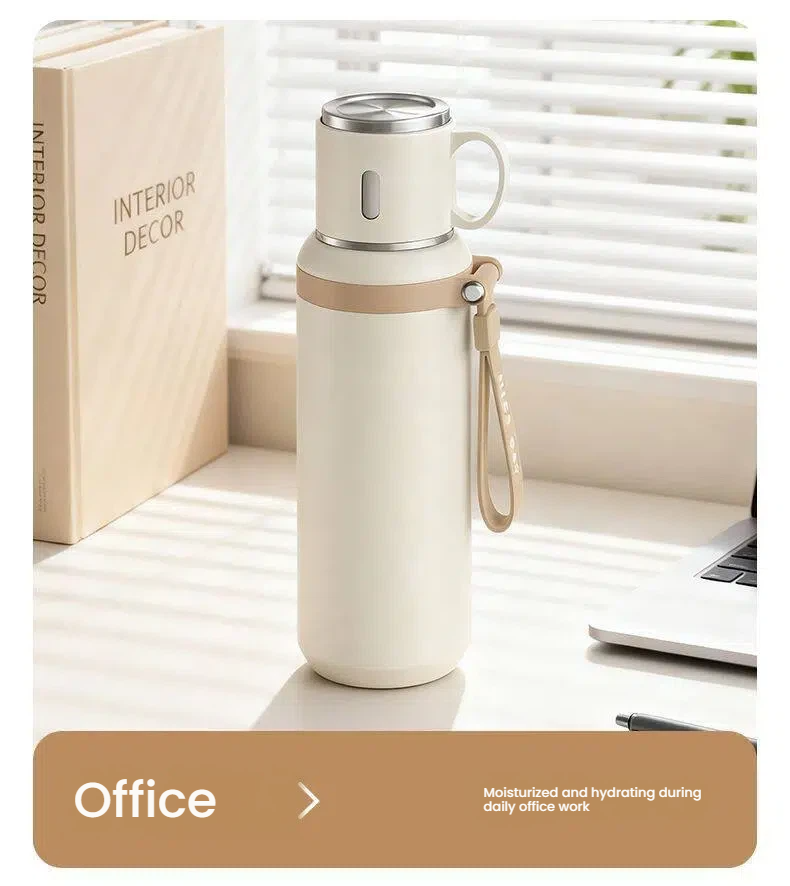 Insulated Water Bottle with Cup Lid - Double Walled Stainless Steel Tumbler