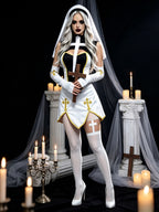 Women's Nun Cosplay Costume 4-Piece Set - Halloween Dress Up Outfit