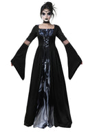 Women's Black Hooded Witch Dress - Halloween Gothic Maxi Gown Costume