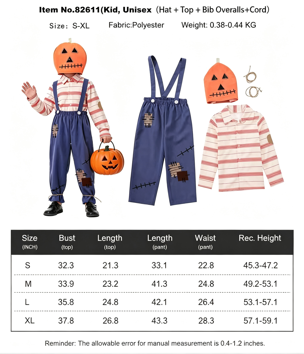 Pumpkin Scarecrow Family Costume Set - Halloween Parent-Child Matching Outfit
