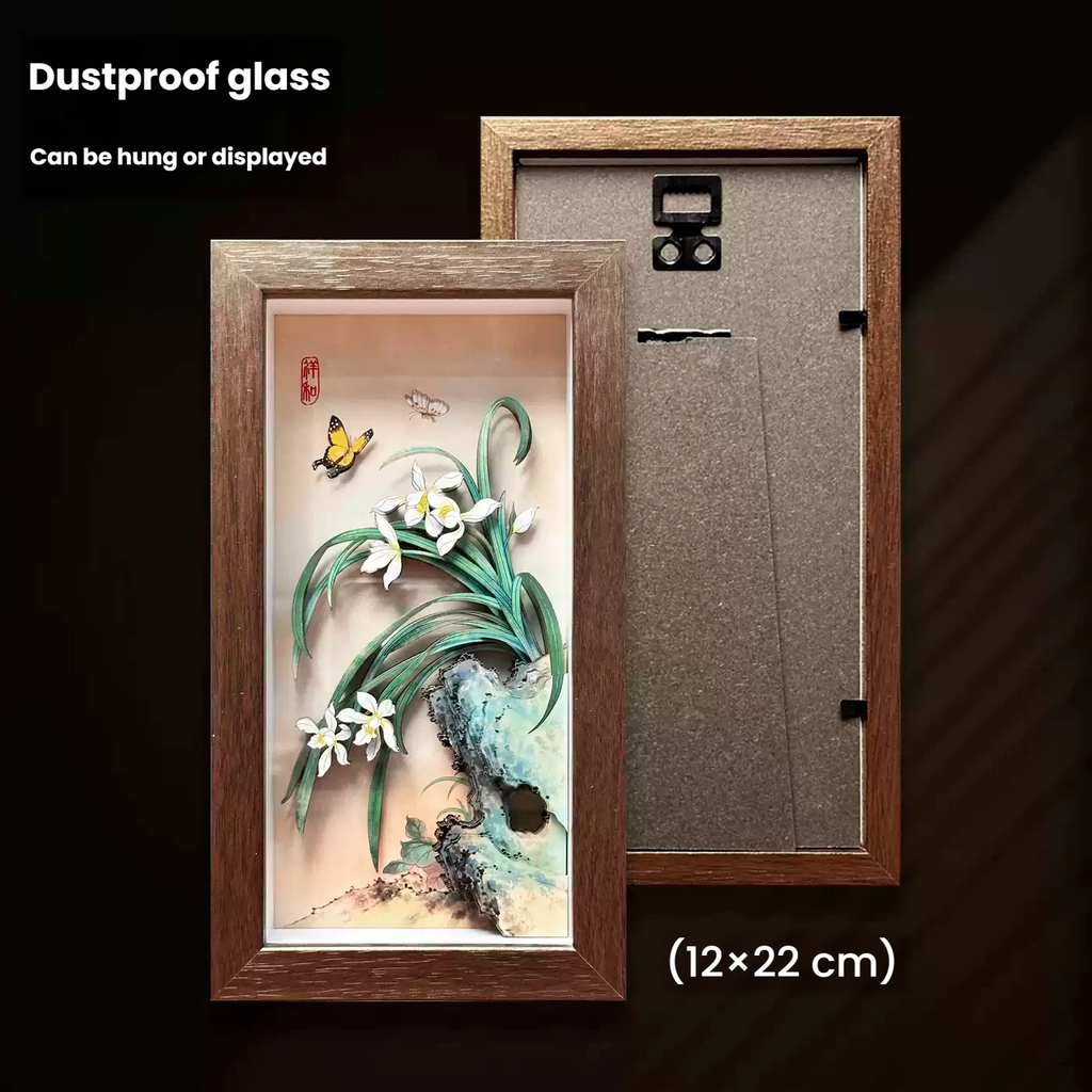 4-Piece Handcrafted 3D Layered Oriental Paper Art Framed Set | Plum, Orchid, Bamboo & Chrysanthemum Paper-Cutting Wall Decor
