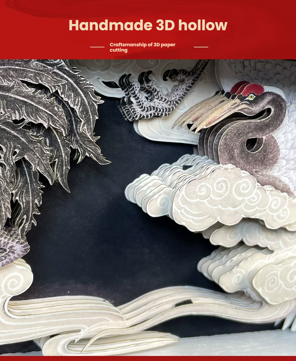 3D Paper Sculpture in an Oriental Artistic Style—Suitable for home décor, corporate gifts, housewarming presents, holiday gifts, and art collections.