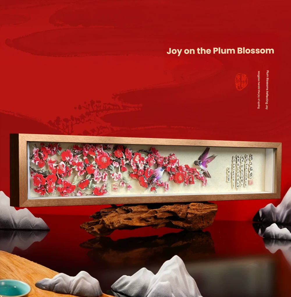 Handcrafted 3D Layered Oriental Paper Art Framed Decor | Plum Blossom & Magpie Paper-Cutting Artwork