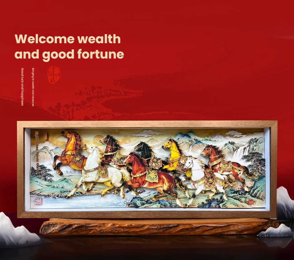 Handcrafted 3D Layered Oriental Paper Art Framed Decor | Eight Galloping Horses Chinese Paper-Cutting Artwork