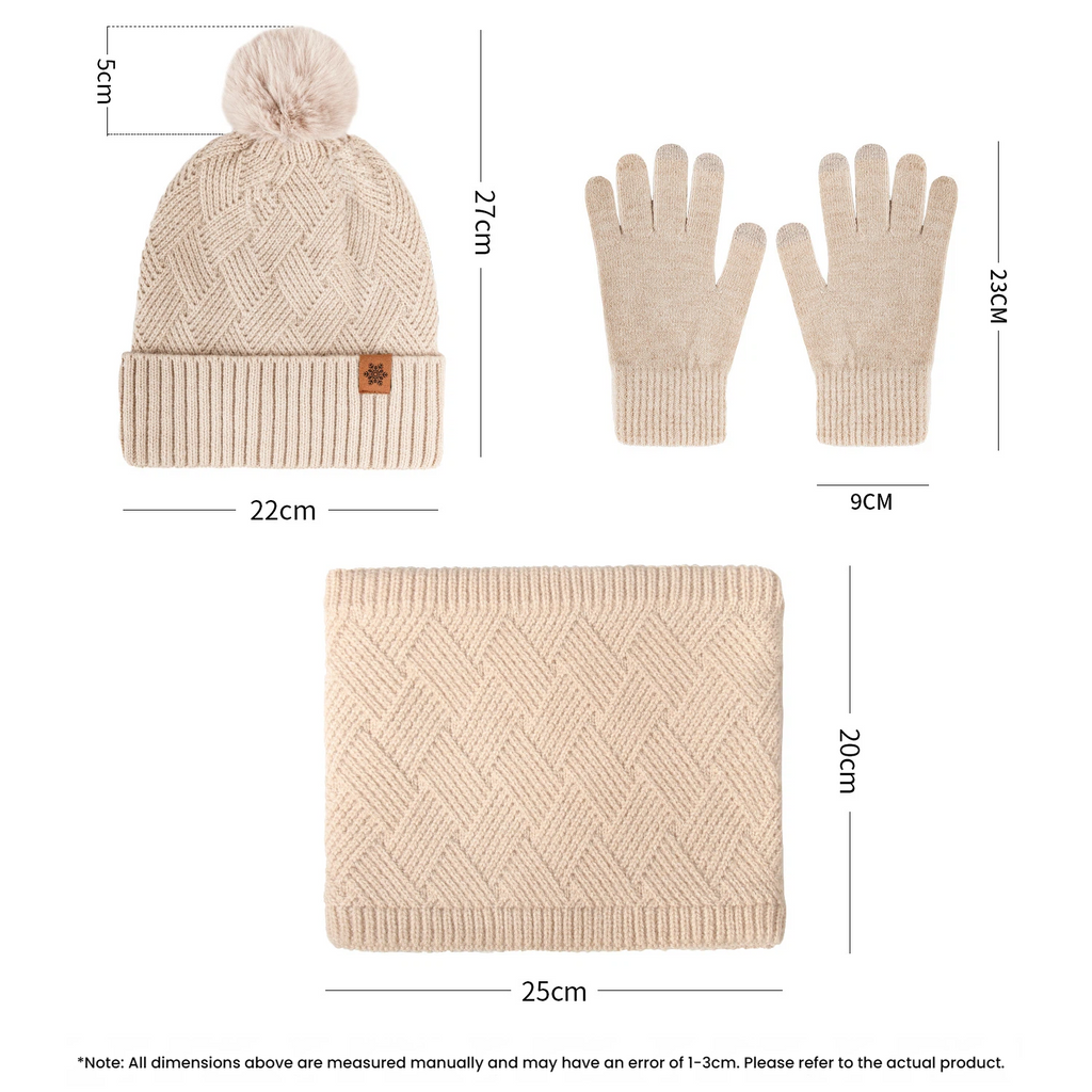 Winter Beanie Hat Scarf Gloves Set - 3-Piece Knit Warm Accessories for Women